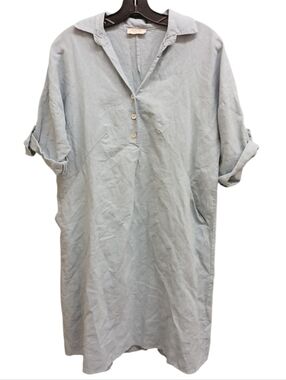 Bellambra Light Blue Linen Cotton Blend Collar Button Tunic Dress Size Medium